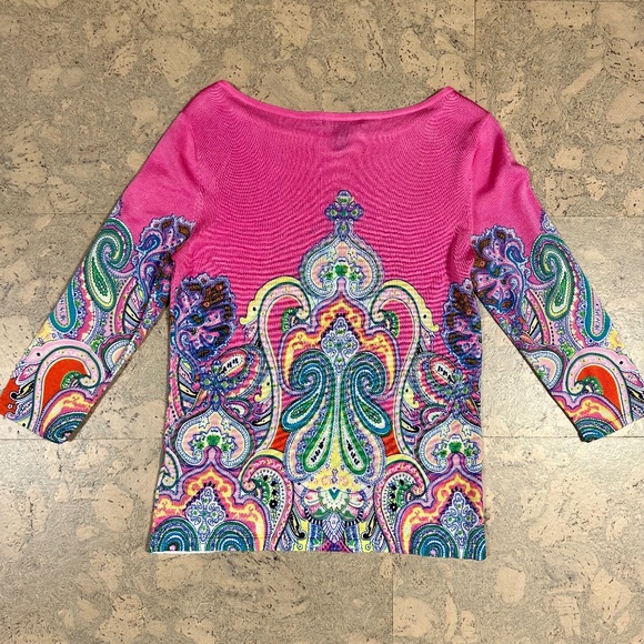Lauren Ralph Lauren Pink Paisley Print Boat Neck Three-Quarter Sleeve Size M - Picture 4 of 9